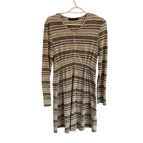 Vanilla Bay Gray Striped Long Sleeve Button Front Knit Dress Size M - Picture 3 of 8